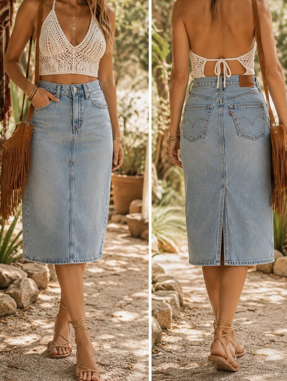 NWT Levi's High Rise Back Slit Denim Midi Pencil Skirt Light Wash Classic Blue